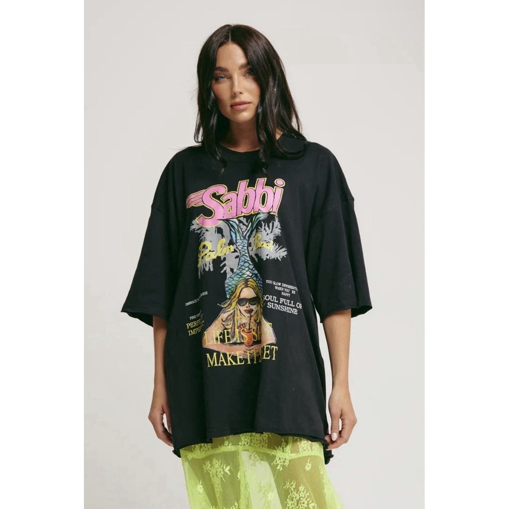 NWT Sabbi AU Life Is Short Make Sweet Mermaid Tee Shirt XS X-Small Oversized